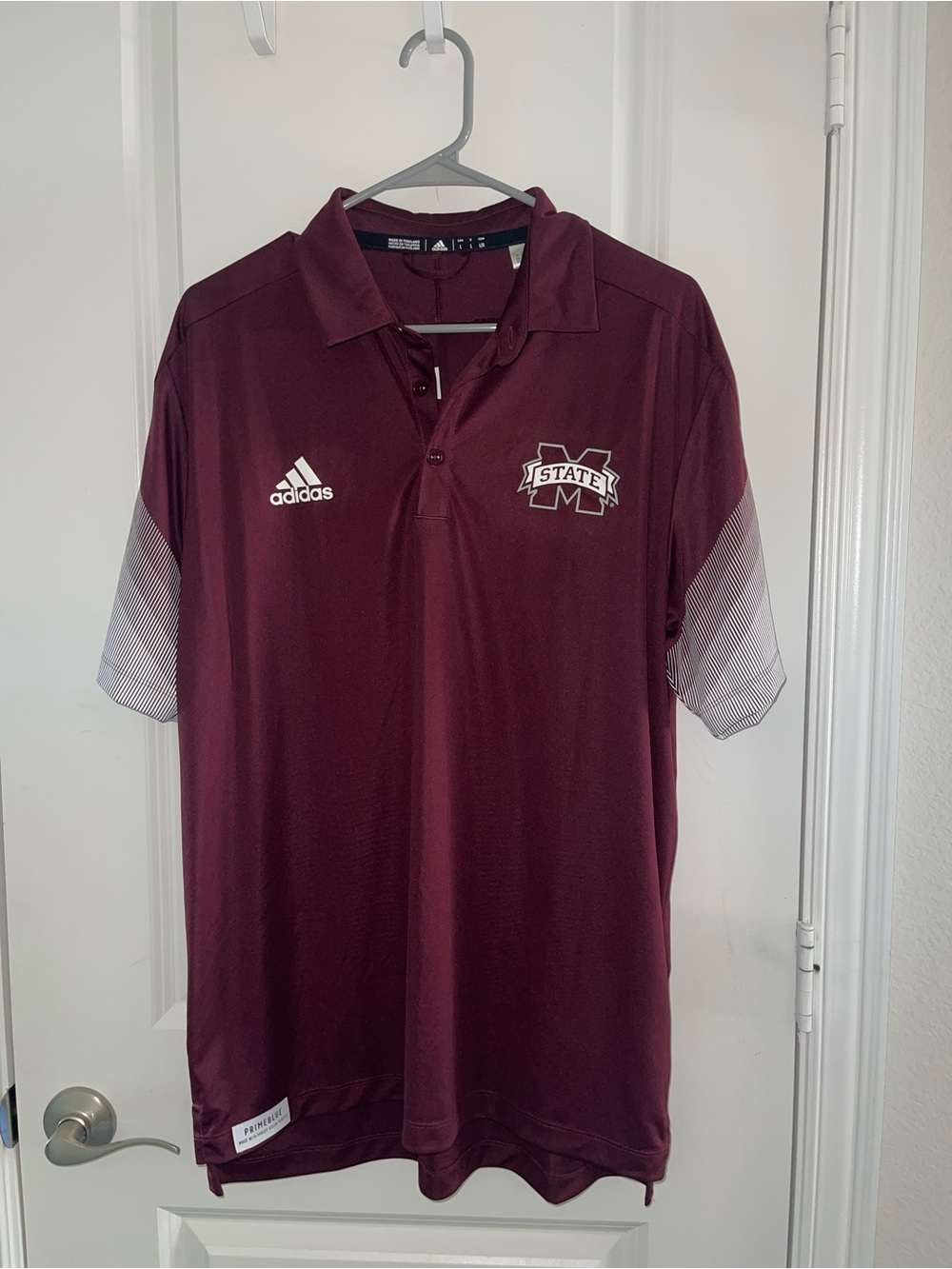 adidas Maroon Mississippi State Polo with White Sleeve Detail